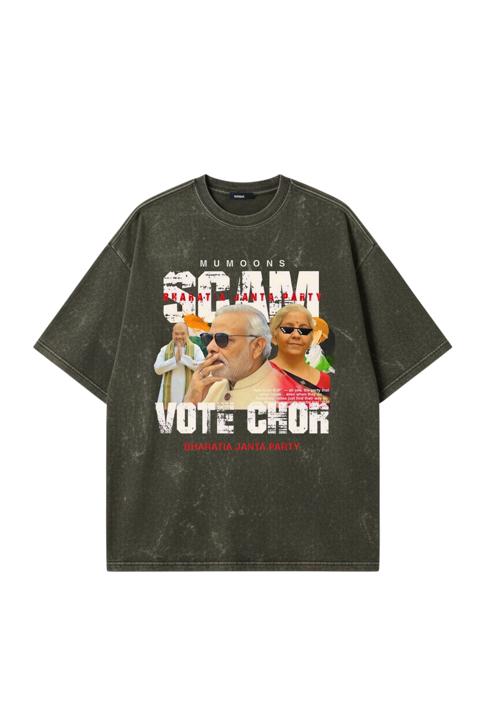 “Vote Scam” Graphic Tee Acid-Washed Premium 300 GSM
