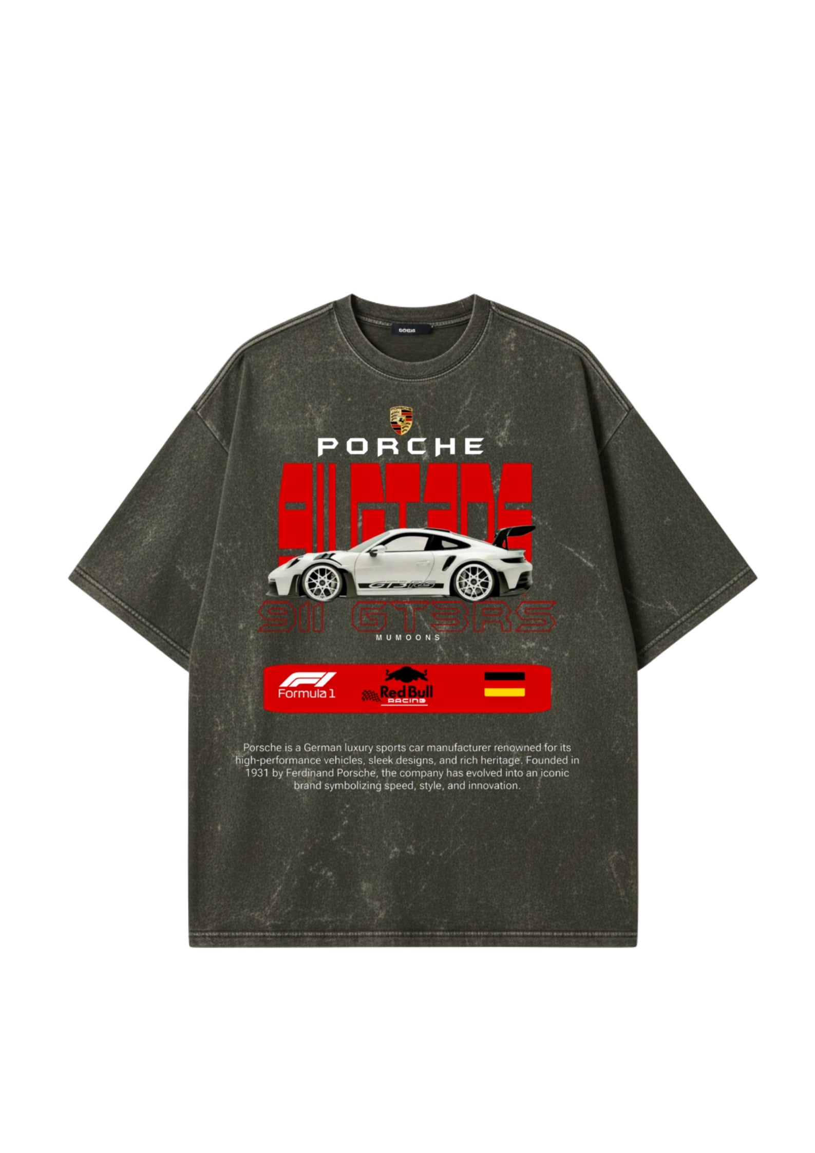 Porsche 911 Acid Washed Oversized Tee – Premium 300 GSM